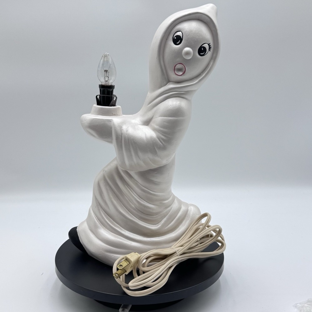 VTG 12" Ceramic Ghost Lamp Night Light Hand Painted Halloween Decor‎ Works! 70's